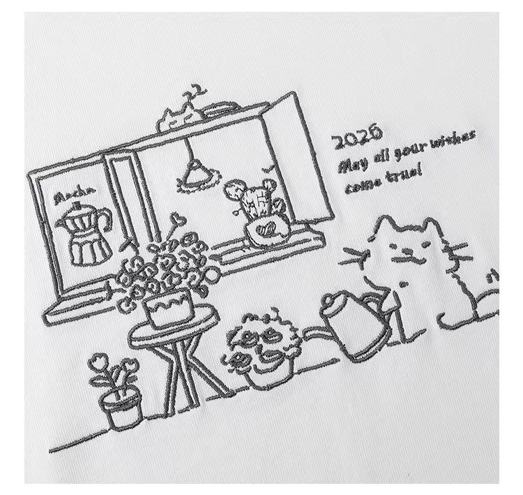 漫畫感線條圖案繡花T恤女春季新款純棉圓領上衣,漫畫感線條圖案繡花T恤女春季新款純棉圓領上衣,HBFS1030,漫畫感線條圖案繡花T恤女春季新款純棉圓領上衣,童趣印花,全棉面料