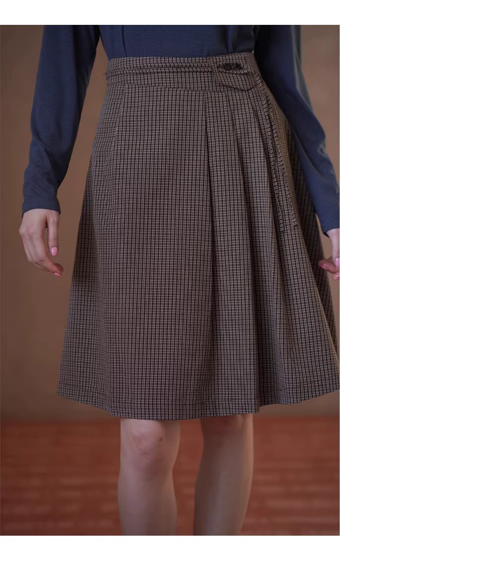 威爾斯學院格紋可調式腰節不規則百褶設計高腰A字裙,威爾斯學院格紋可調式腰節不規則百褶設計高腰A字裙,HBFS2009,威爾斯學院格紋可調式腰節不規則百褶設計高腰A字裙,透氣柔軟,調節腰頭
