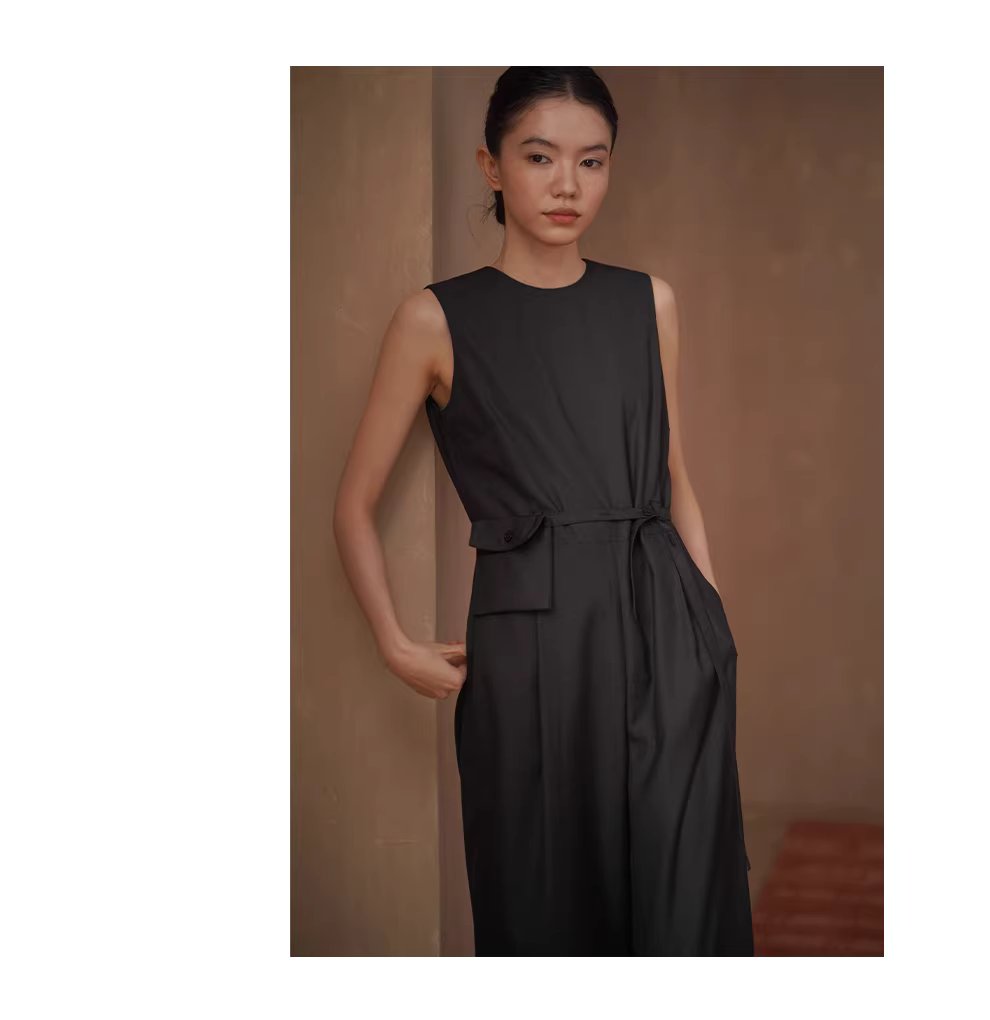 高級高智時髦無袖連身褲寬鬆顯瘦簡約立體口袋腰包長褲,高級高智時髦無袖連身褲寬鬆顯瘦簡約立體口袋腰包長褲,HBFS3012,高級高智時髦無袖連身褲寬鬆顯瘦簡約立體口袋腰包長褲,細膩啞光,調節腰帶