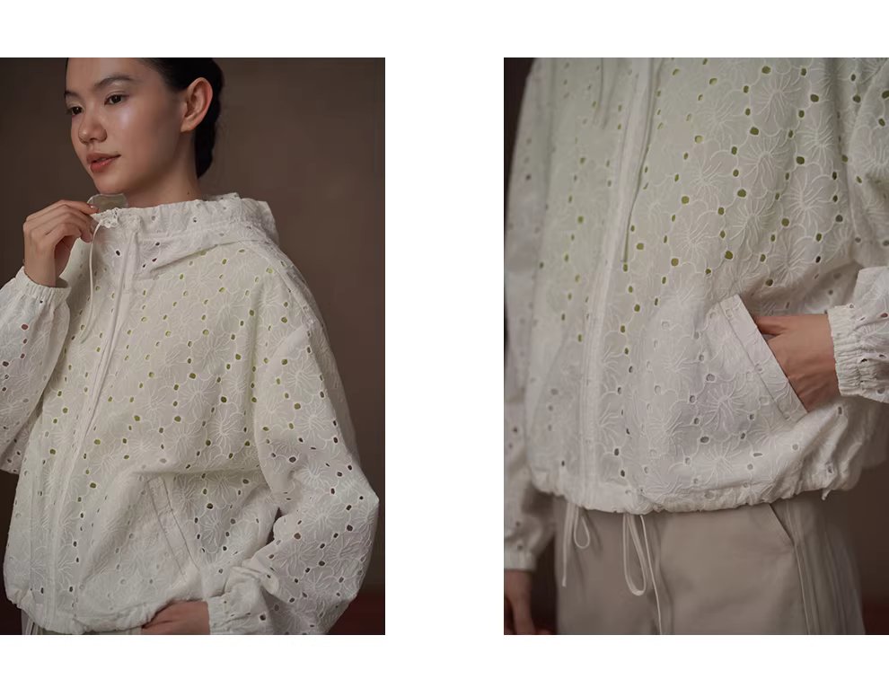 訂製立體鏤空繡100棉透氣寬鬆顯瘦長袖連帽休閒外套女,訂製立體鏤空繡100棉透氣寬鬆顯瘦長袖連帽休閒外套女,HBFS5009,訂製立體鏤空繡100棉透氣寬鬆顯瘦長袖連帽休閒外套女,鏤空繡花,全棉親膚