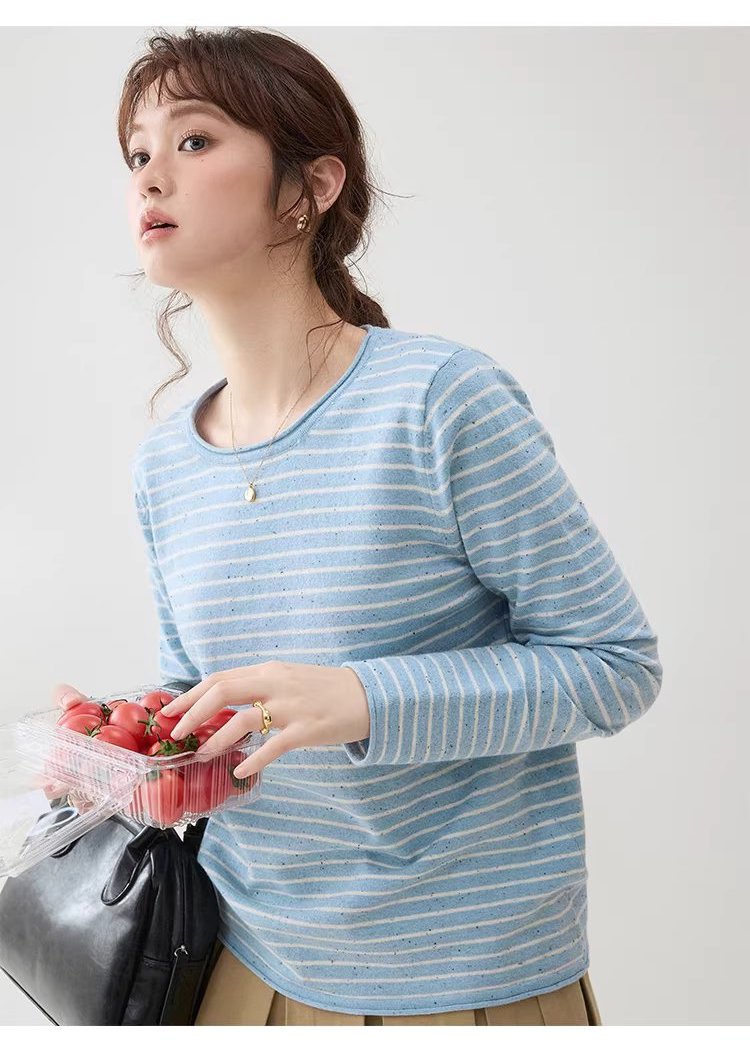 撞色條紋花點捲邊針織衫女春季新款寬鬆長袖上衣,撞色條紋花點捲邊針織衫女春季新款寬鬆長袖上衣,HBFS1043,撞色條紋花點捲邊針織衫女春季新款寬鬆長袖上衣,捲邊衣襬,花點面料