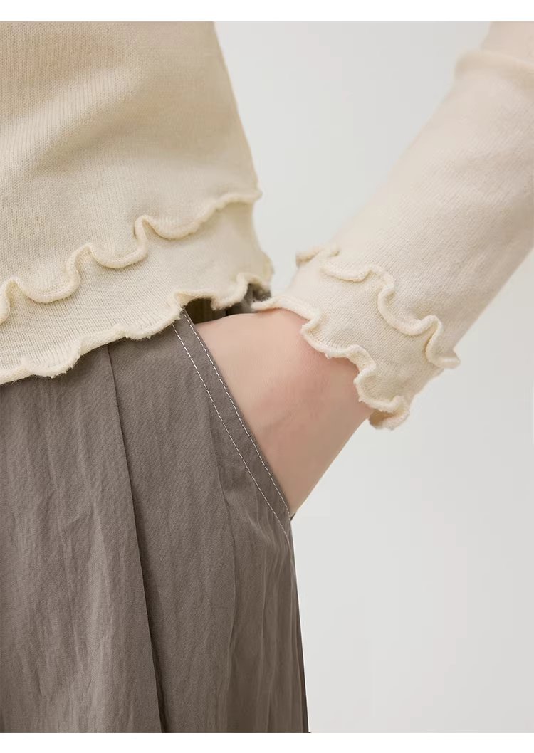 波浪邊弧擺翻v領針織衫女春季新款修身內搭上衣,波浪邊弧擺翻v領針織衫女春季新款修身內搭上衣,HBFS1048,波浪邊弧擺翻v領針織衫女春季新款修身內搭上衣,V型翻領,修身顯瘦