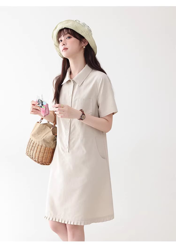 日系polo領花邊洋裝女26夏季新款a字襯衫短裙,日系polo領花邊洋裝女26夏季新款a字襯衫短裙,HBFS7018,日系polo領花邊洋裝女26夏季新款a字襯衫短裙,翻領排扣,天絲混棉