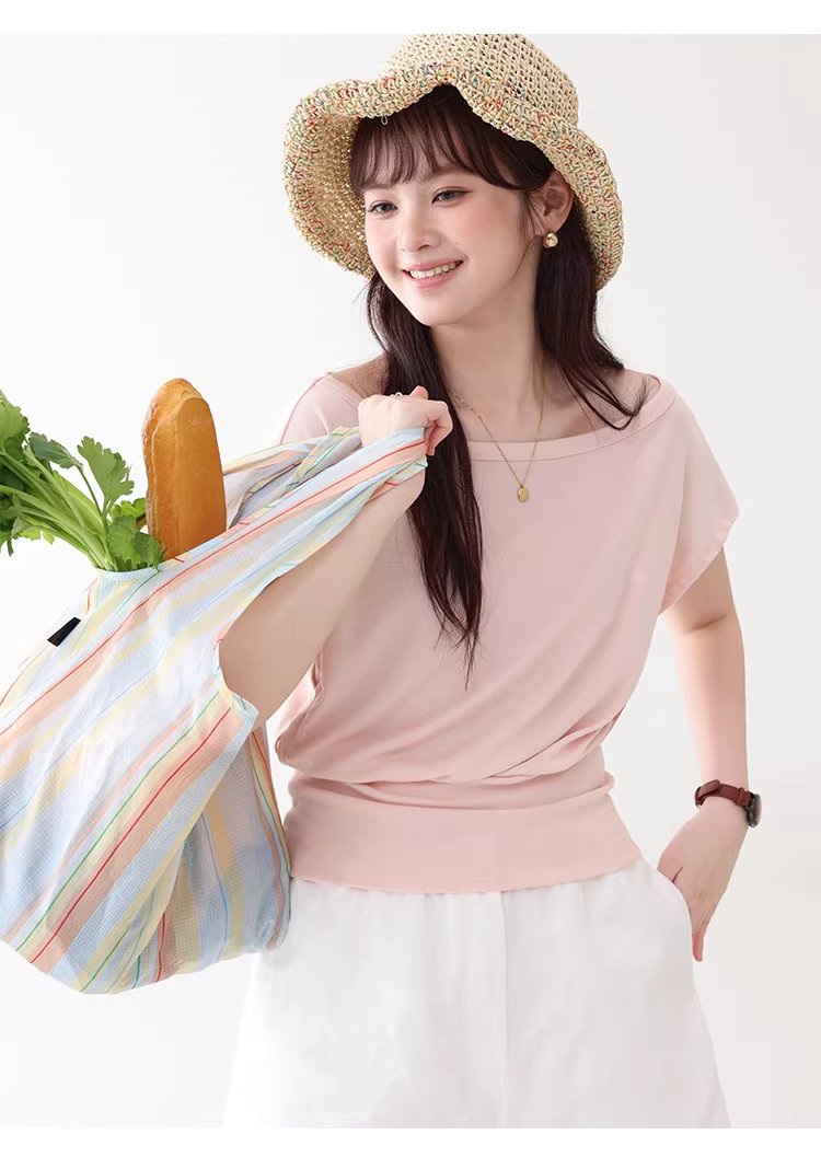 一字領收腰顯瘦寬鬆T恤女夏季新款粉紅短袖上衣,一字領收腰顯瘦寬鬆T恤女夏季新款粉紅短袖上衣,HBFS1052,一字領收腰顯瘦寬鬆T恤女夏季新款粉紅短袖上衣,青春休閒,天絲混棉