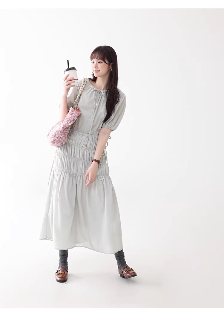 小眾褶皺收腰顯瘦洋裝女夏季新款純棉短袖長裙,小眾褶皺收腰顯瘦洋裝女夏季新款純棉短袖長裙,HBFS7019,小眾褶皺收腰顯瘦洋裝女夏季新款純棉短袖長裙,褶皺收腰,全棉面料