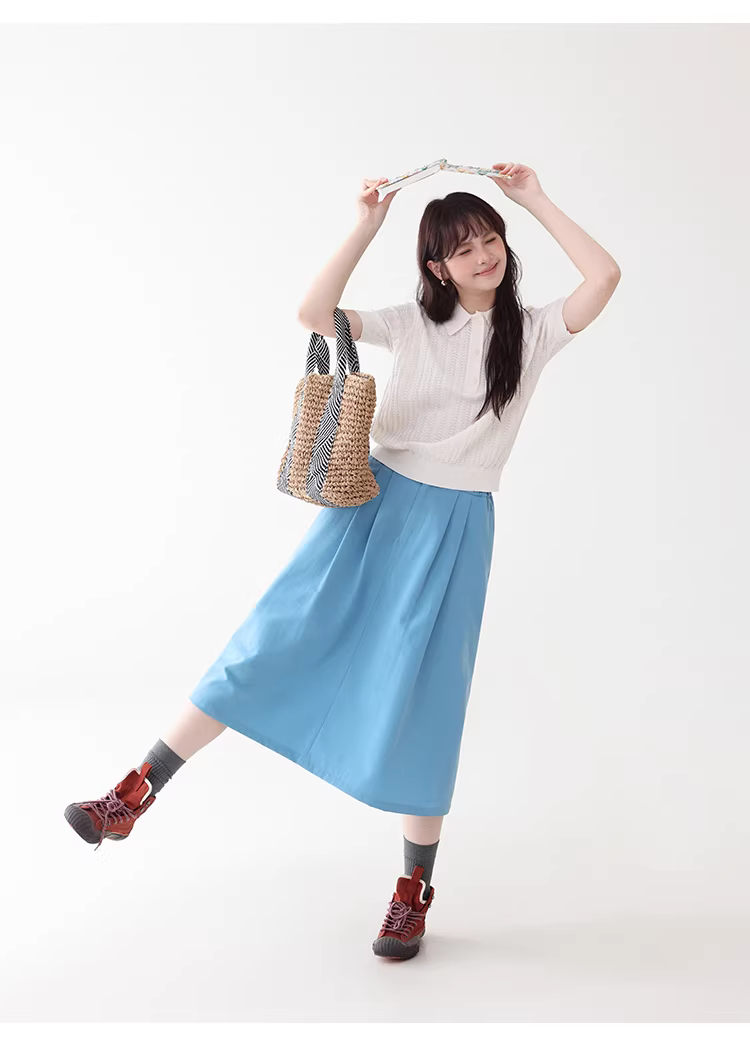 藍色側邊收腰口袋半身裙女夏新款壓褶中長裙傘裙,藍色側邊收腰口袋半身裙女夏新款壓褶中長裙傘裙,HBFS2016,藍色側邊收腰口袋半身裙女夏新款壓褶中長裙傘裙,高腰壓摺,傘狀長裙