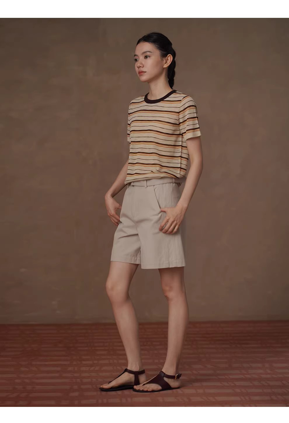 沙灘條紋超爽竹節麻紗線撞色圓領短袖寬鬆顯瘦針織上衣,沙灘條紋超爽竹節麻紗線撞色圓領短袖寬鬆顯瘦針織上衣,HBFS1095,沙灘條紋超爽竹節麻紗線撞色圓領短袖寬鬆顯瘦針織上衣,舒適清爽,撞色領口