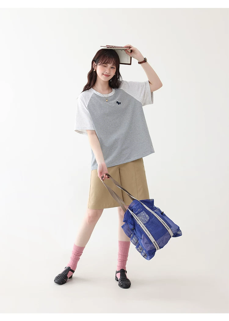 日繫條紋插肩袖小馬T恤女夏季新款寬鬆顯瘦上衣,HBFS1101,日繫條紋插肩袖小馬T恤女夏季新款寬鬆顯瘦上衣,橫紋設計,寬鬆舒適,插肩袖