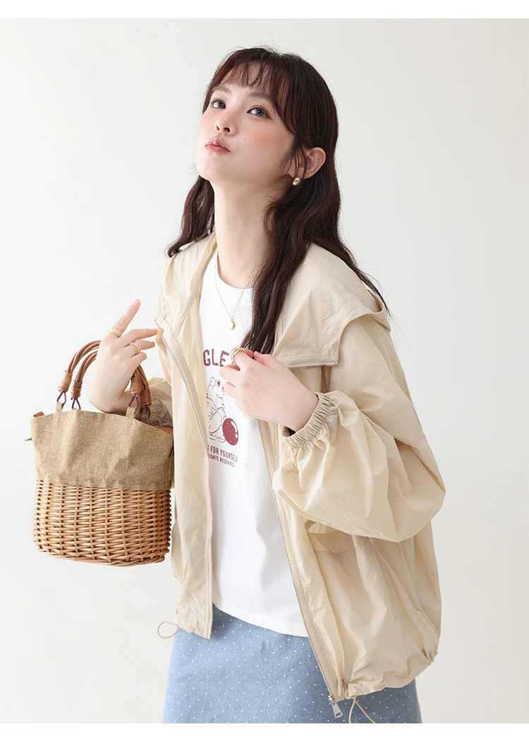 韓國抽繩下擺薄款防曬襯衫女夏新款拉鍊長袖外套上衣,韓國抽繩下擺薄款防曬襯衫女夏新款拉鍊長袖外套上衣,HBFS5010,韓國抽繩下擺薄款防曬襯衫女夏新款拉鍊長袖外套上衣,連帽外套,輕薄防曬