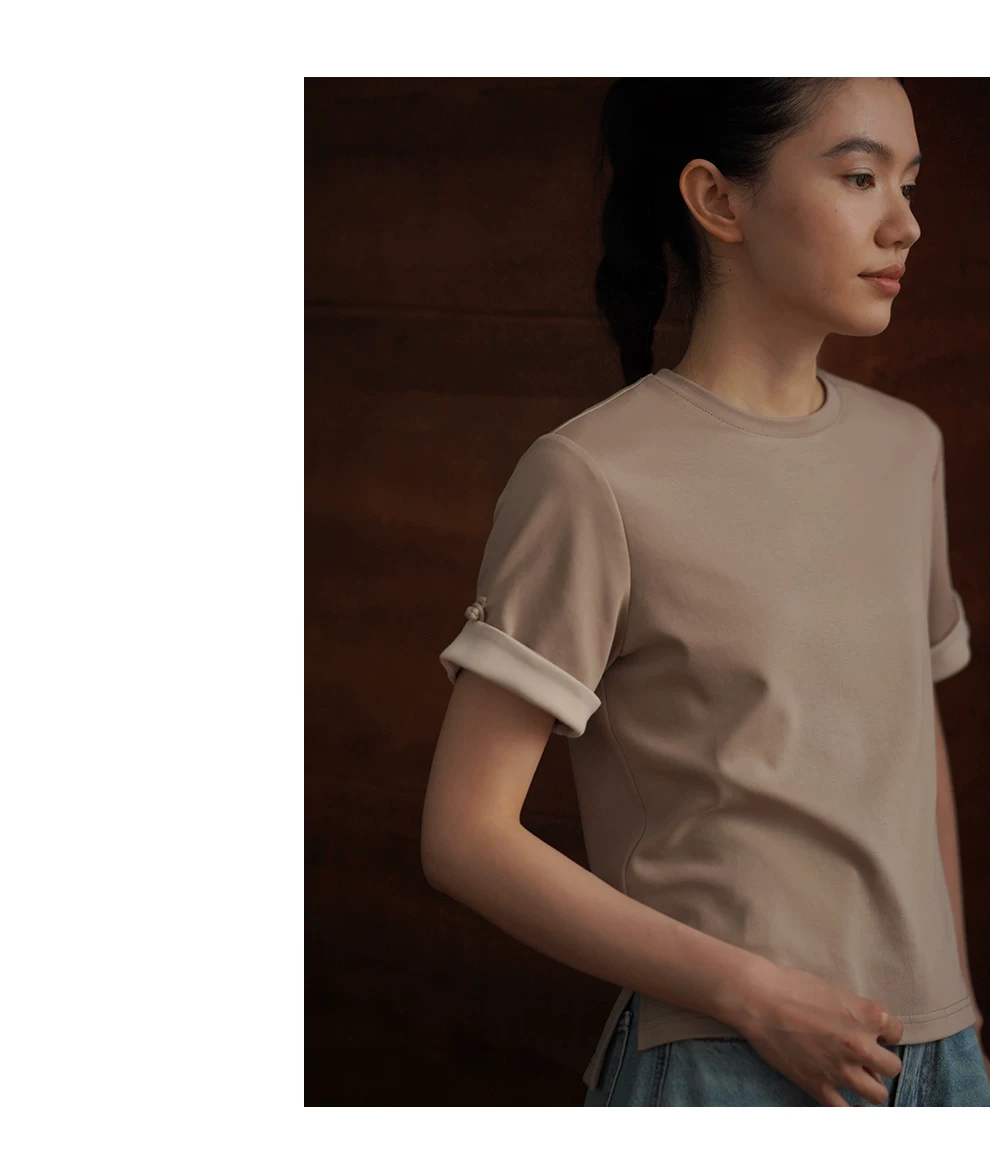 中式盤扣撞色設計感寬鬆顯瘦圓領T恤休閒基礎短袖上衣女,中式盤扣撞色設計感寬鬆顯瘦圓領T恤休閒基礎短袖上衣女,HBFS1242,中式盤扣撞色設計感寬鬆顯瘦圓領T恤休閒基礎短袖上衣女,撞色捲袖,日常百搭