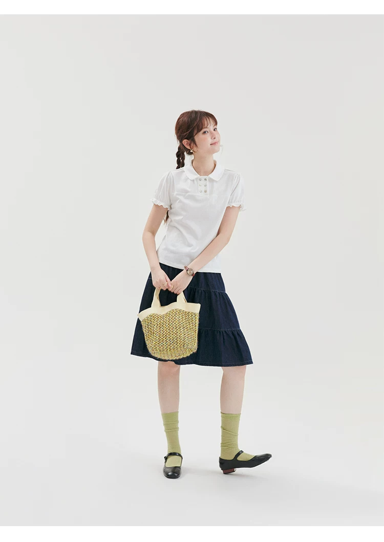 雙排扣元寶領蕾絲短袖T恤女夏新款甜美白色上衣,雙排扣元寶領蕾絲短袖T恤女夏新款甜美白色上衣,HBFS1279,雙排扣元寶領蕾絲短袖T恤女夏新款甜美白色上衣,雙排扣,修身版型