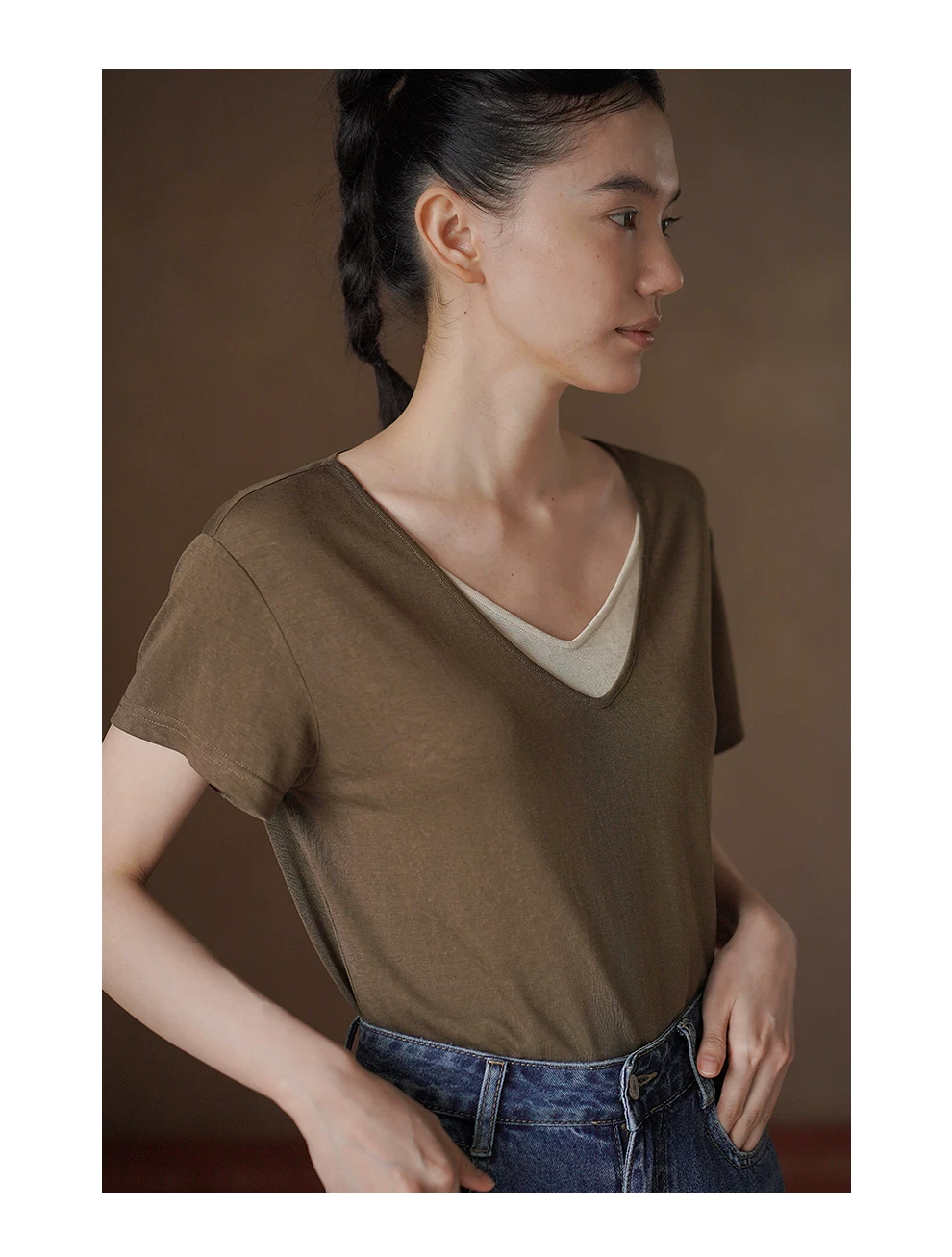 清幽羅松竹節肌理疊穿假兩件V領寬鬆顯瘦通勤短袖T恤女,清幽羅松竹節肌理疊穿假兩件V領寬鬆顯瘦通勤短袖T恤女,HBFS1352,清幽羅松竹節肌理疊穿假兩件V領寬鬆顯瘦通勤短袖T恤女,假兩件層次,寬鬆顯瘦