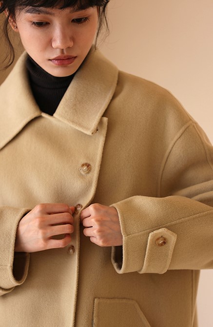 澳洲100羊毛小眾斜門襟中長款雙面呢大衣