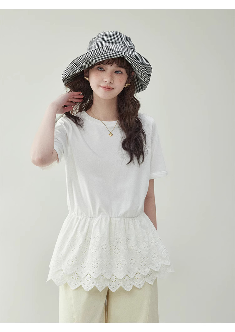 設計感蕾絲拼接白色t卹女夏季新款小眾短袖上衣