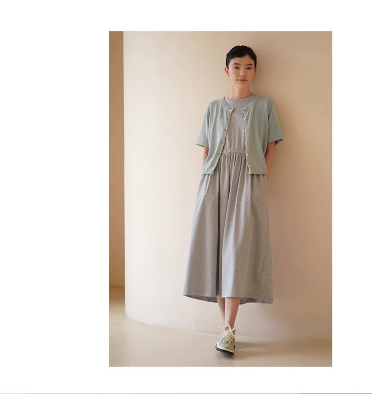 日常實用派舒適軟糯彈性鬆緊高腰圓領寬鬆顯瘦洋裝女