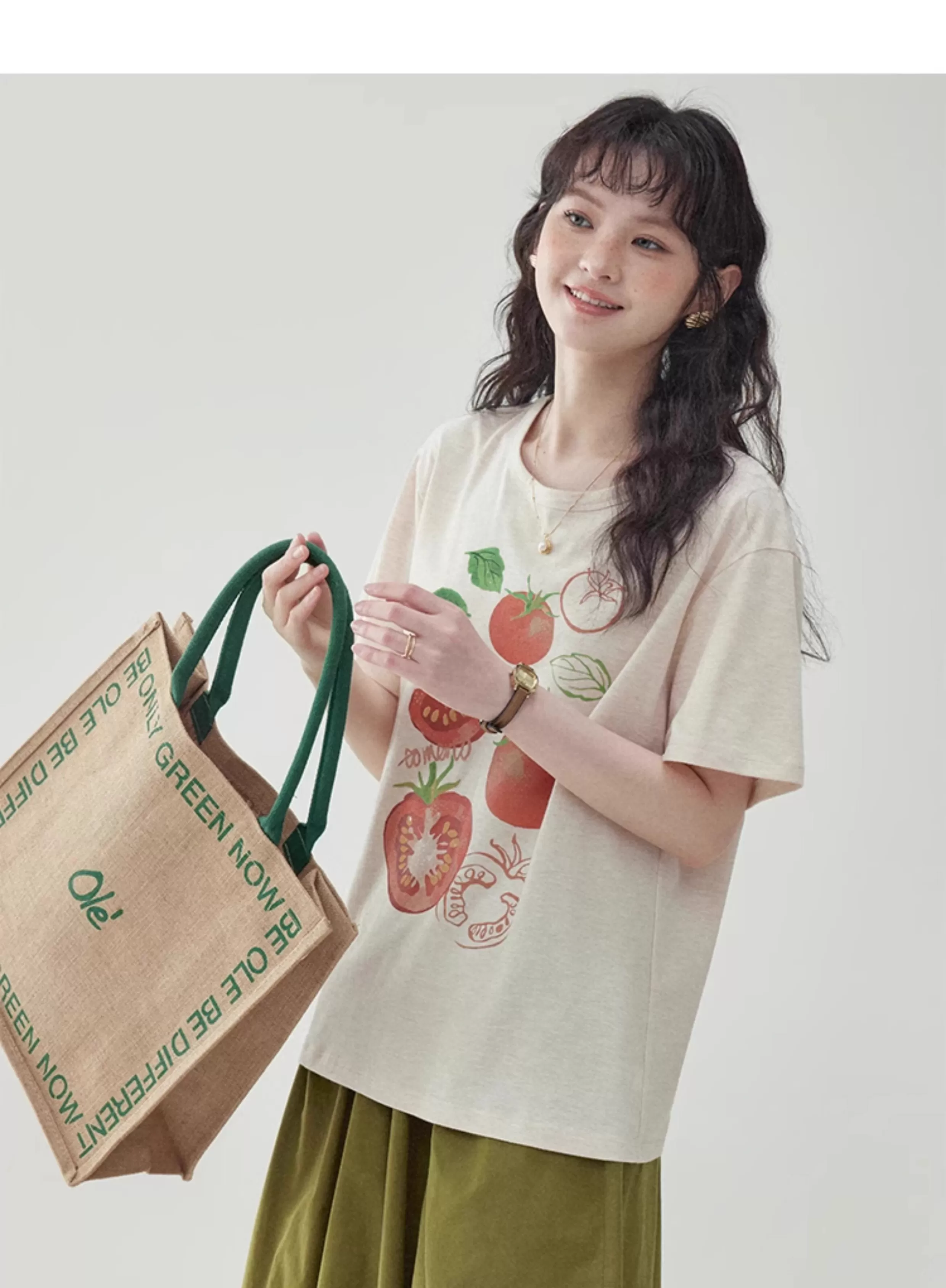 番茄印花圓領純棉短袖T恤女夏季新款少女感上衣