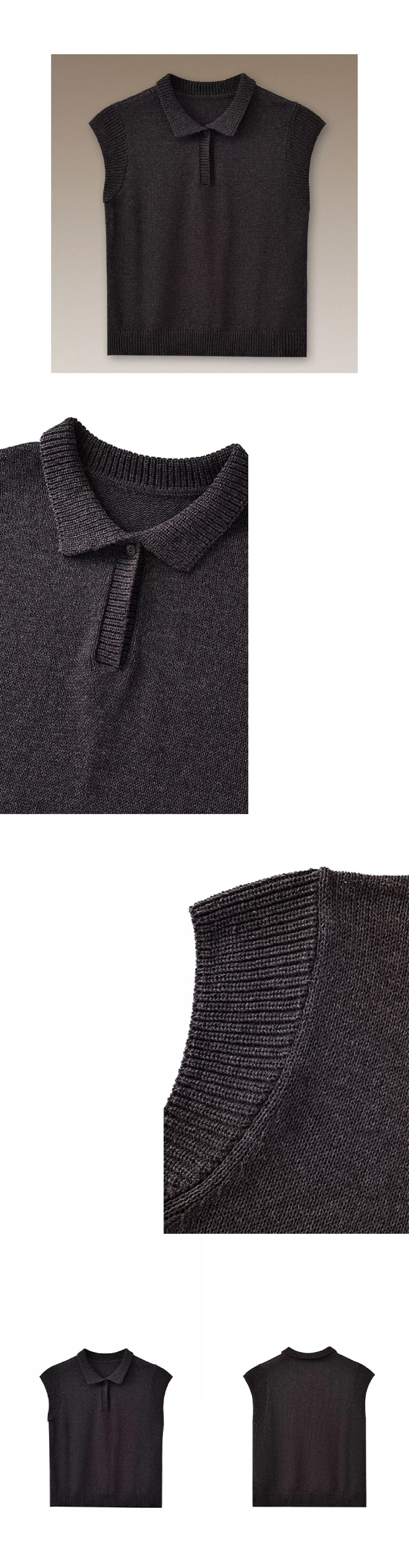 苔痕雨季透氣輕薄亞麻棉紗線Polo領針織顯瘦短袖上衣女