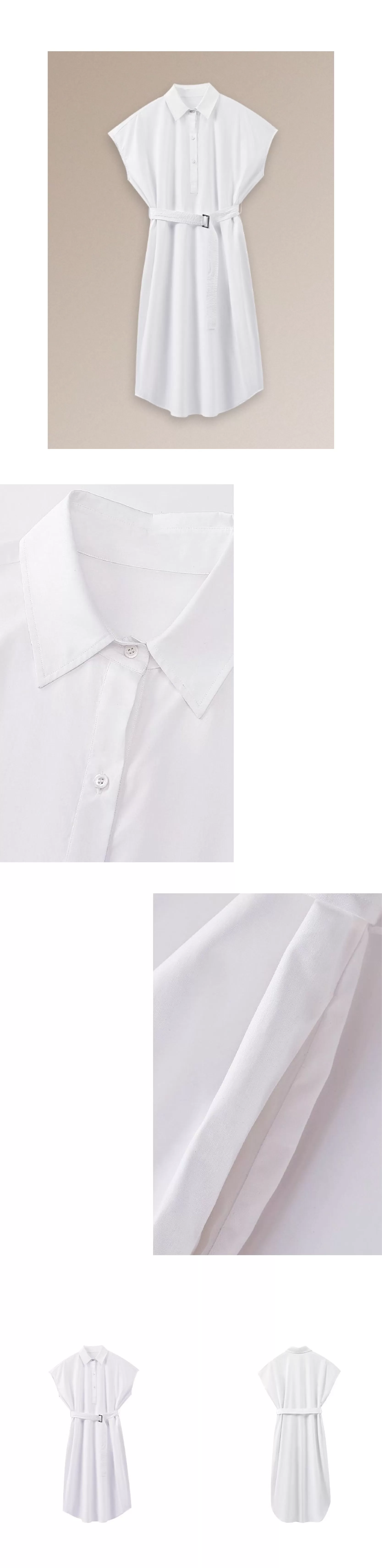 浮生一日清冷通勤洋裝寬鬆顯瘦腰帶半門襟長襯衫裙