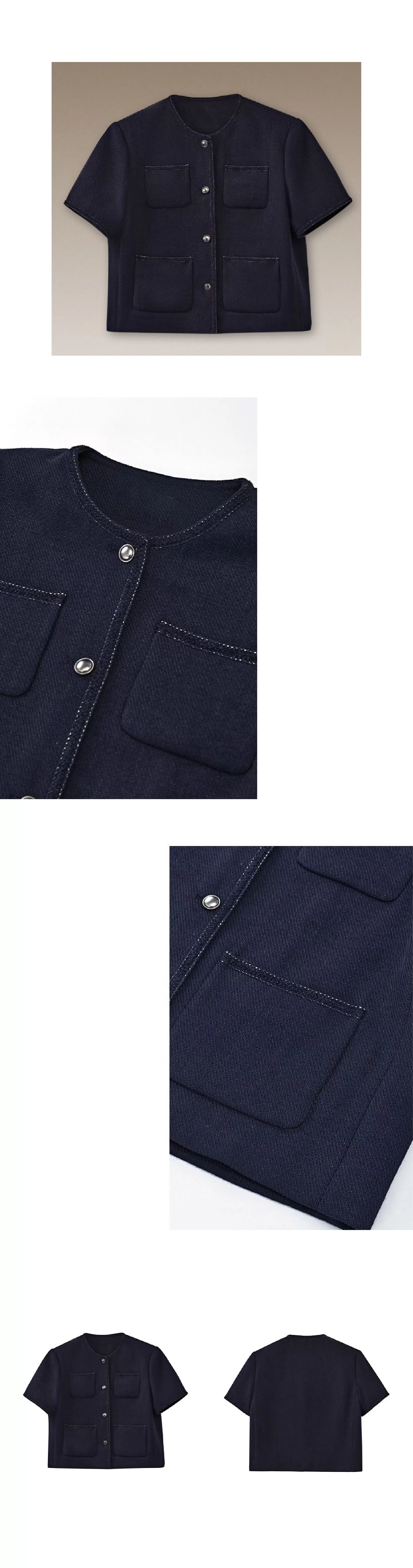 法式花邊拼接肌理感短袖小香氣質圓領通勤顯瘦短外套