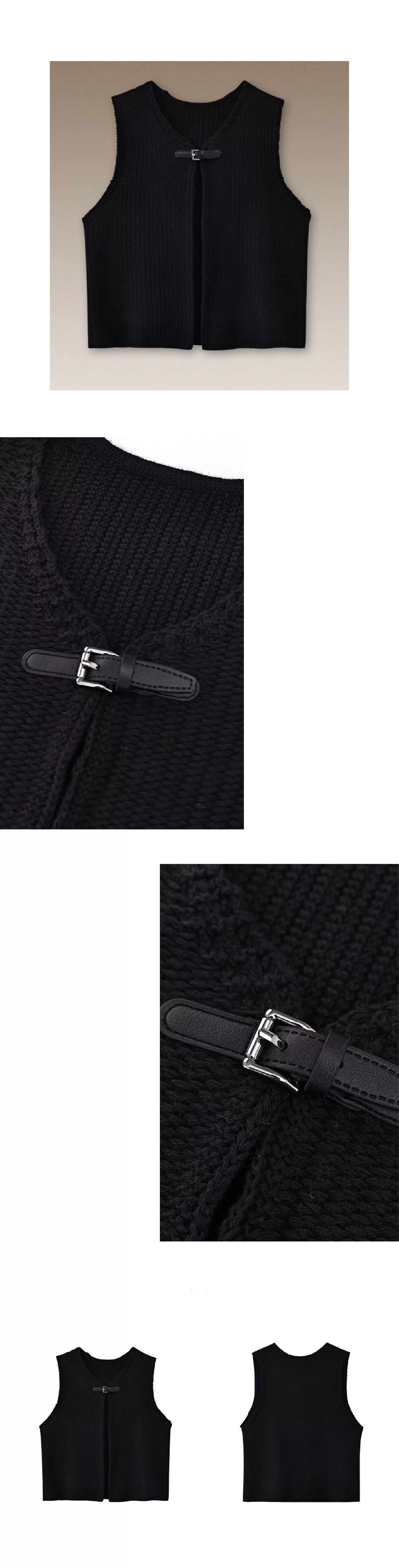 優雅疊穿粗針工藝羊毛棉混紡柔軟親膚顯瘦皮扣馬甲外套