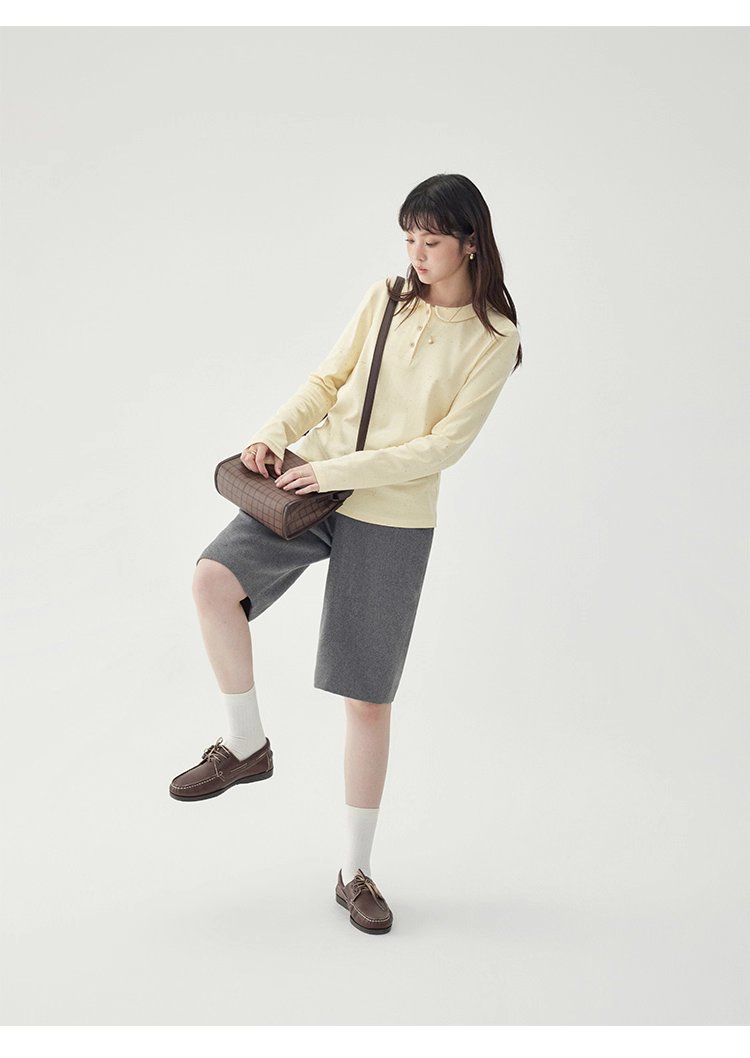 彩點小翻領長袖T恤女秋季新款時尚百搭上衣