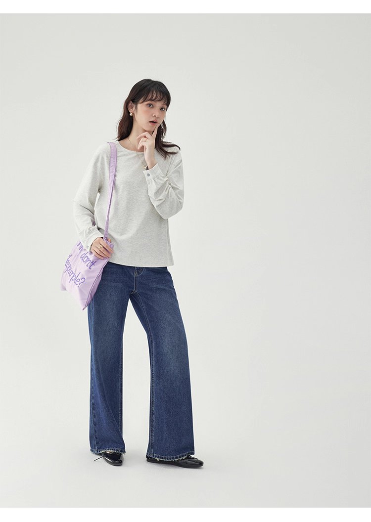 後排扣繫帶圓領衛衣T恤女秋季新款寬鬆長袖上衣