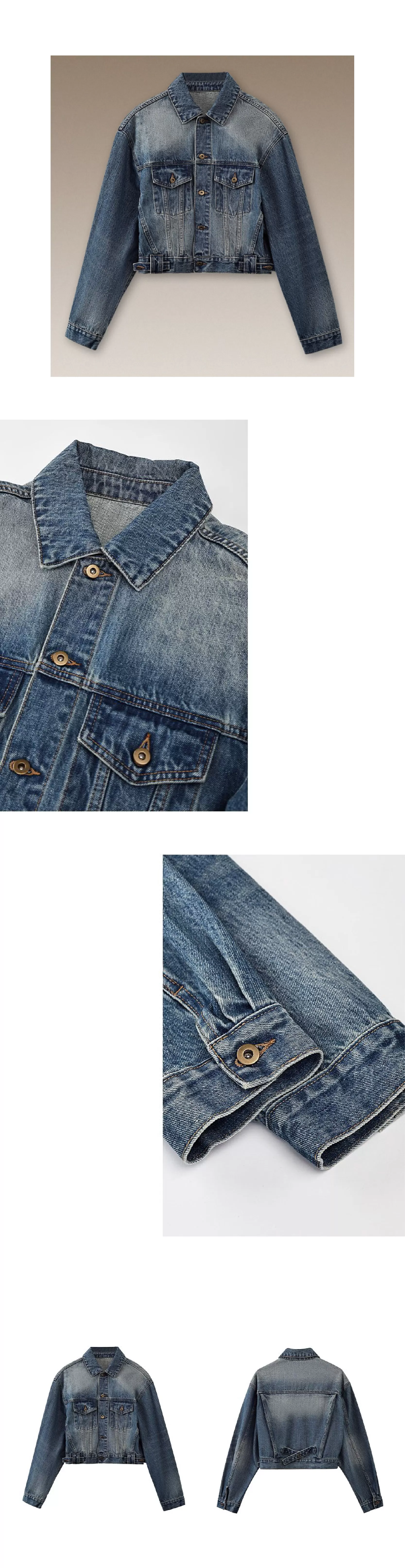 重回80年復古磨白柔軟水洗高克重長絨棉寬鬆牛仔外套女