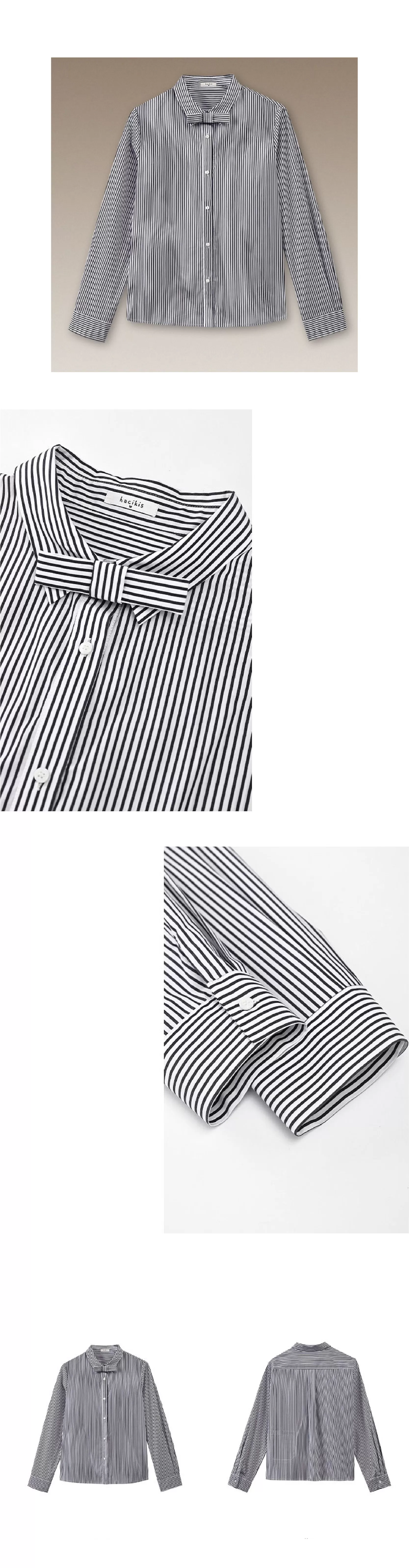 高品質100棉色織條紋法國經典寬鬆通勤可拆式蝴蝶結襯衫