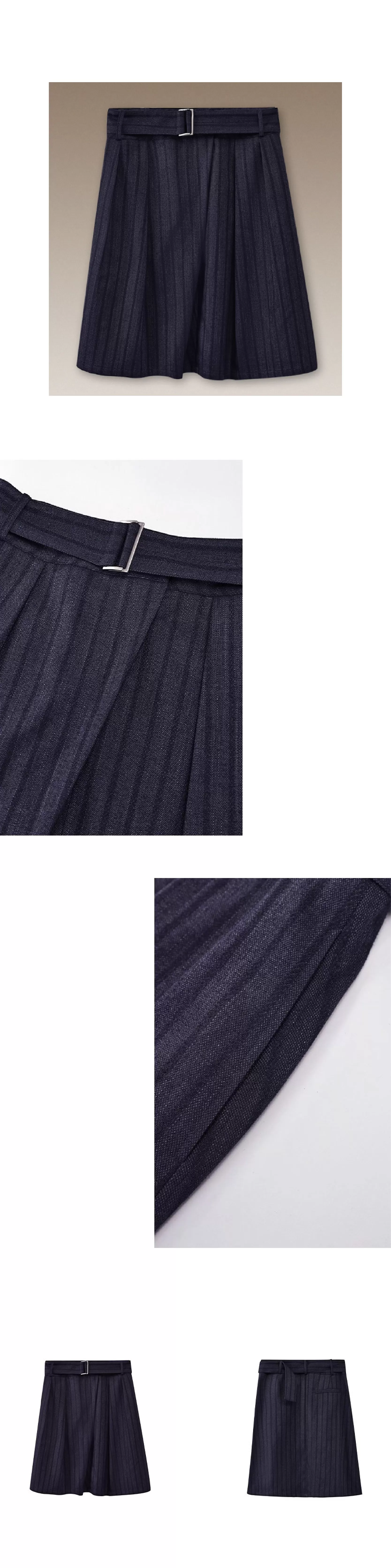 品質暗條紋肌理感斜門襟中長百褶高腰顯瘦學院風半身裙