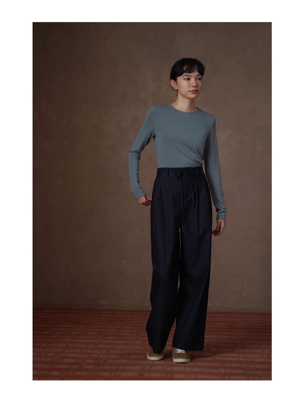 貼身保護舒適彈性軟糯親膚綿羊毛萊賽爾長袖圓領合身T恤