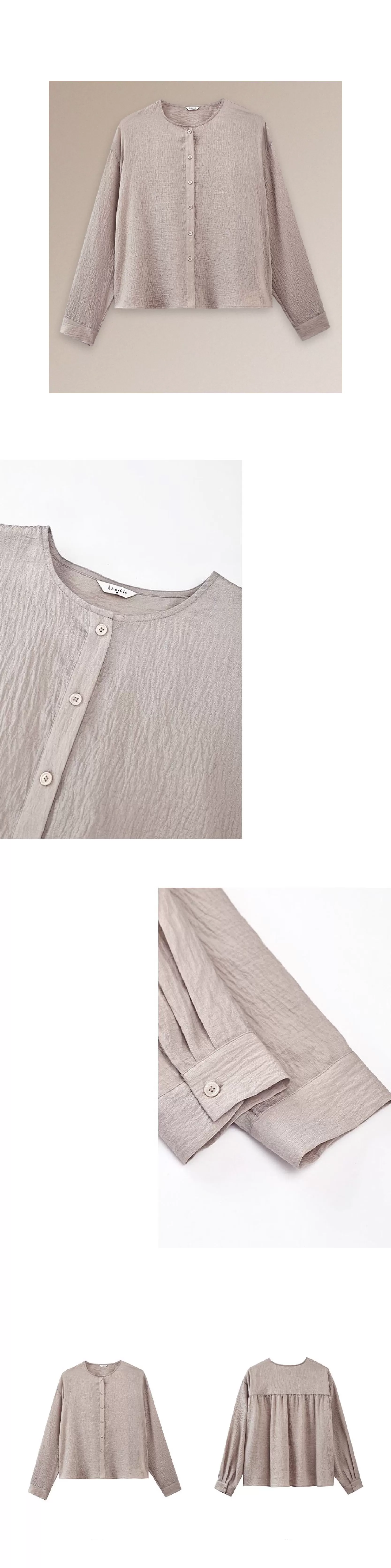 白櫻裊裊微亮光澤肌理感寬鬆顯瘦圓領通勤簡約長袖襯衫