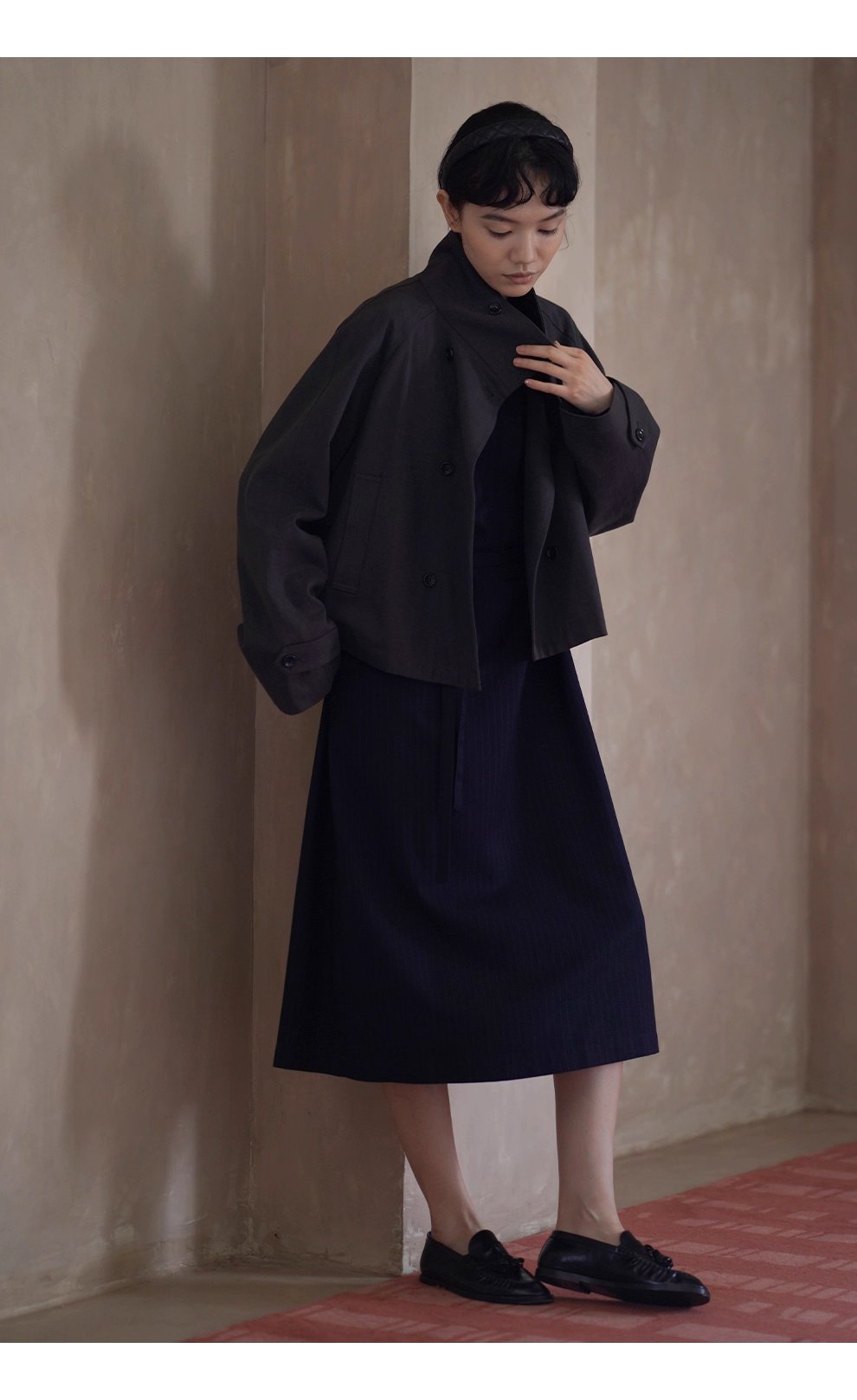 波士頓橋風衣挺括萊賽爾棉氣質立領剪裁寬鬆顯瘦外套女