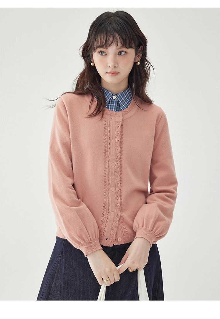 韓系提花圓領長袖針織衫女秋新款單排扣外套上衣