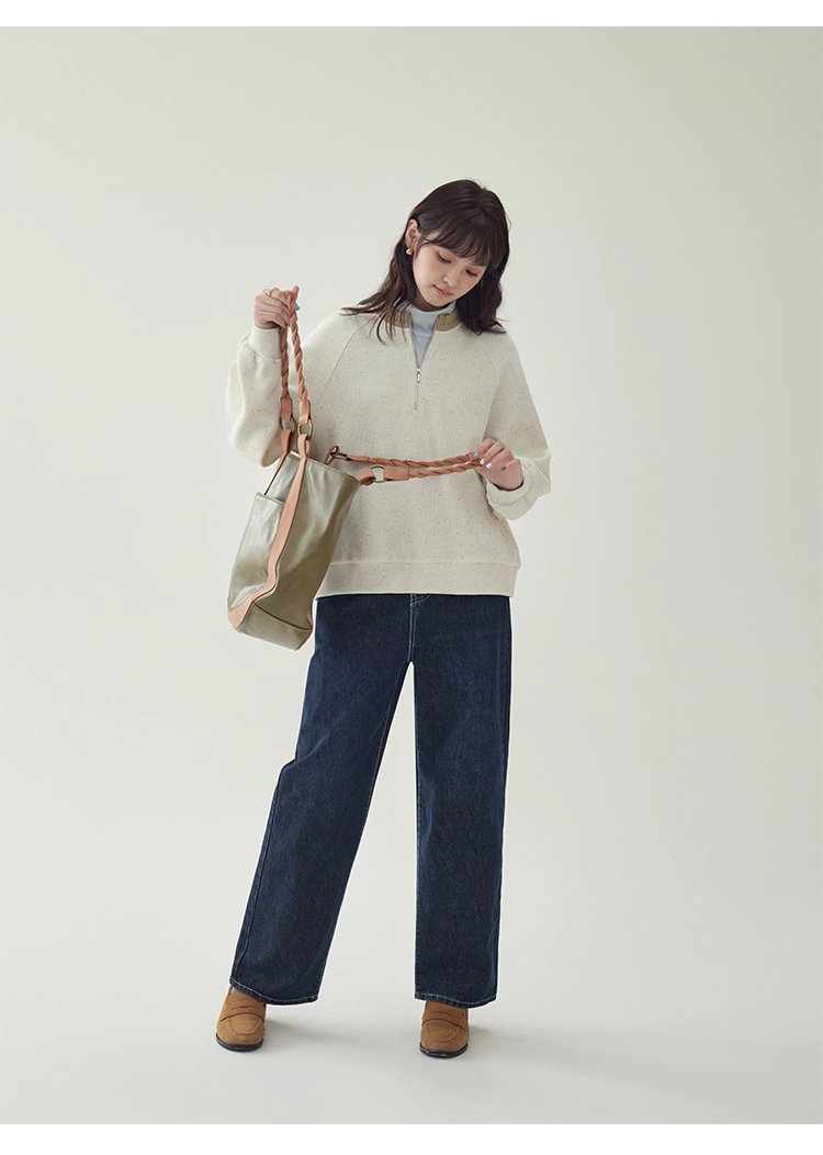 撞色彩點半開拉鍊衛衣T恤女秋季新款插肩袖上衣