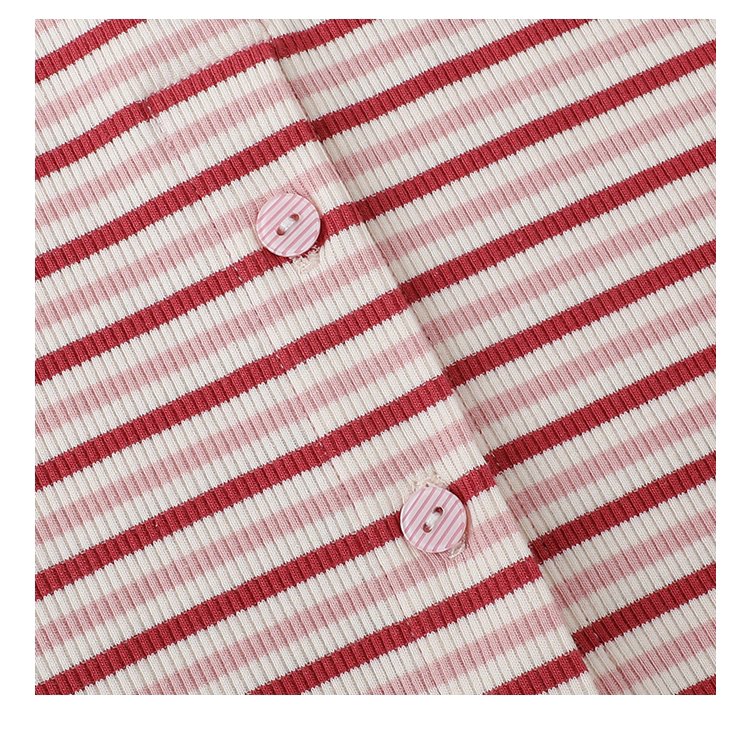 下擺扣條紋兩穿內搭T恤女秋新款花邊長袖上衣