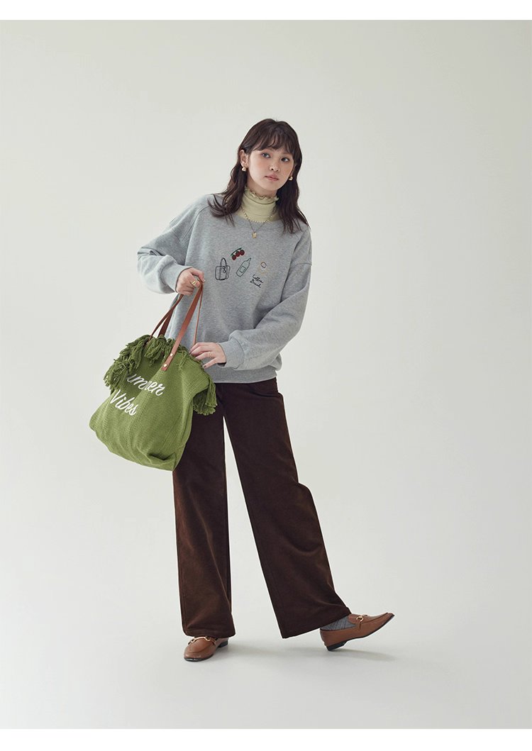 減齡刺繡圓領純棉衛衣女25秋季新款寬鬆長袖上衣