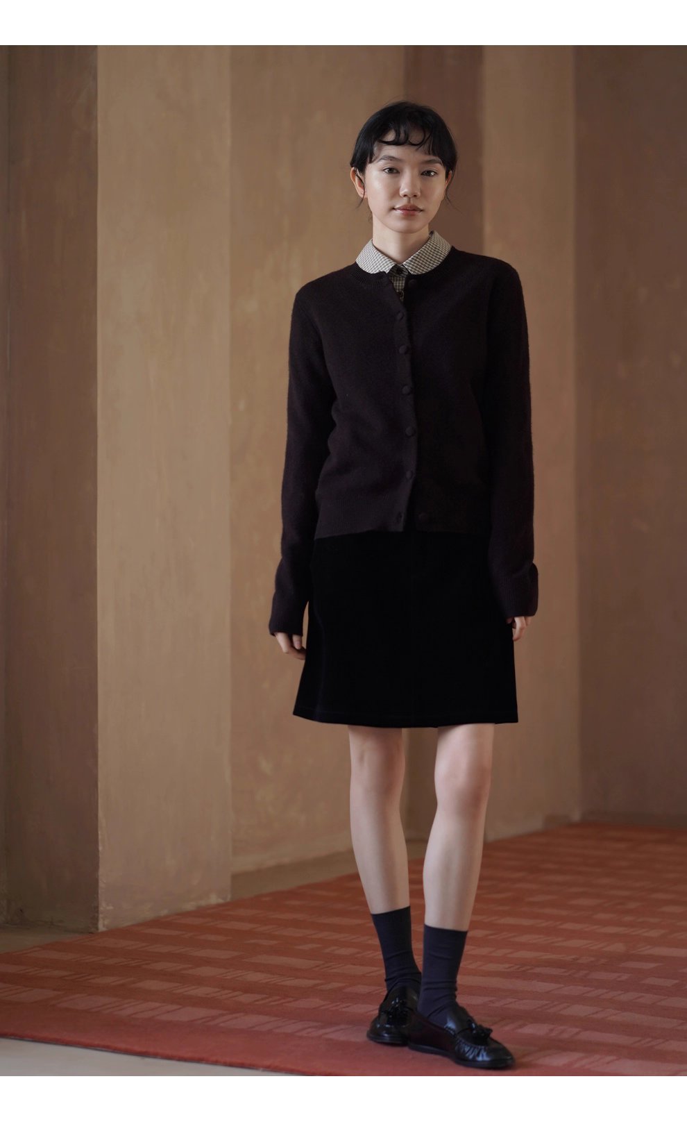 檀香肉桂咖山羊絨羊毛混紡柔軟保暖針織開襟衫通勤外套女