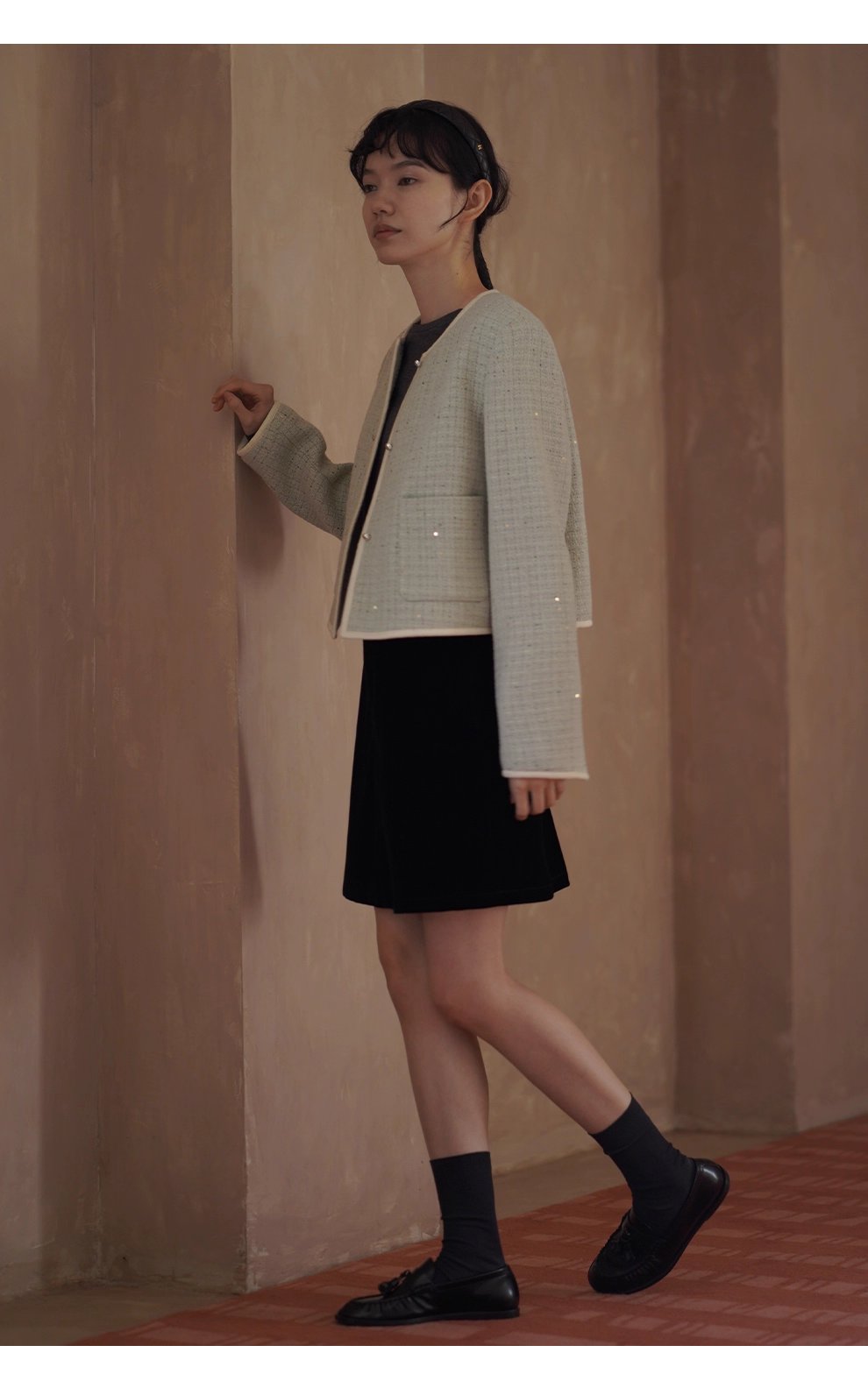 茉莉花紗編織小香羊毛混紡肌理感通勤顯瘦短版西裝外套