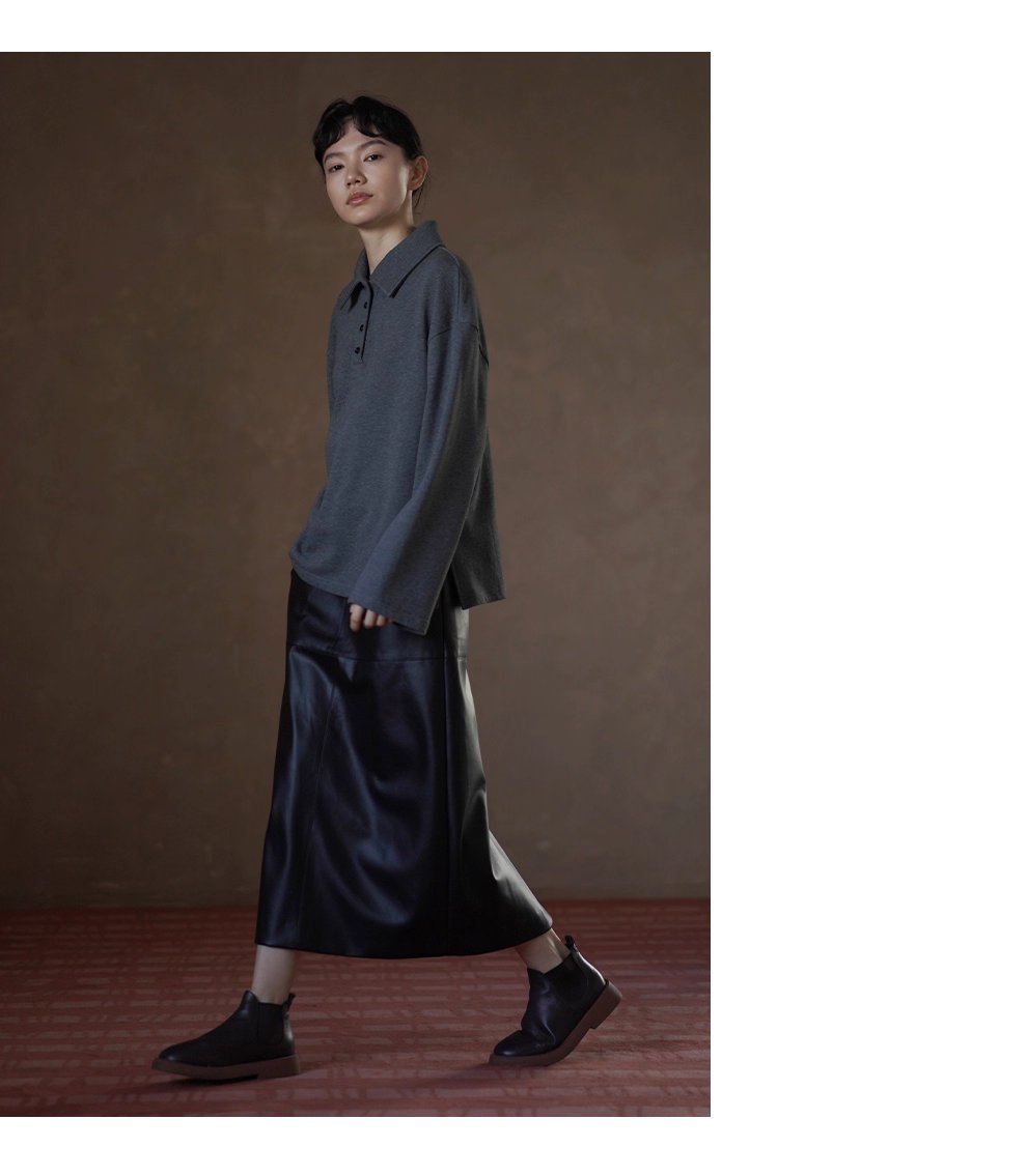 復古經典休閒碰撞Polo領寬鬆顯瘦100棉做舊花灰落肩衛衣