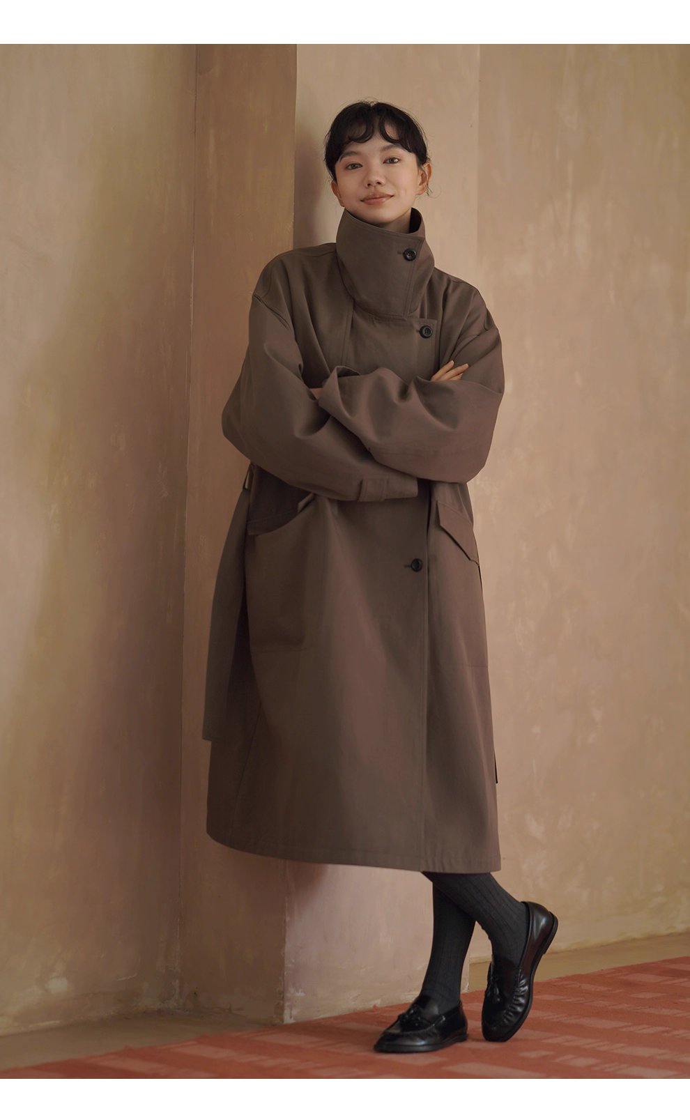 利落入秋100棉挺括寬鬆簡約氣場長款顯瘦通勤風衣外套女