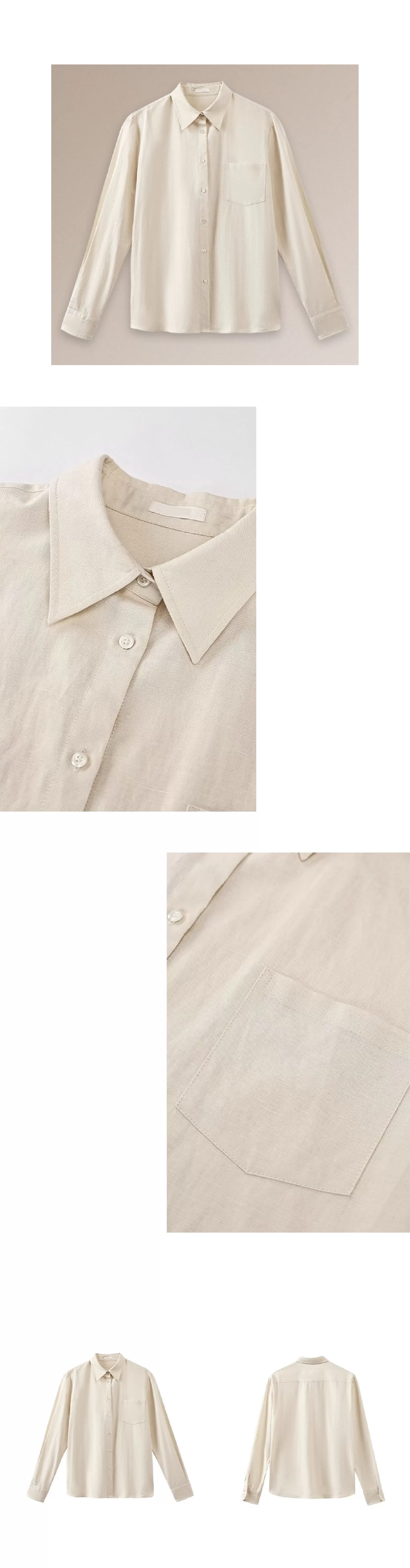 清香檸檬舒適棉麻混紡長袖疊穿寬鬆襯衫顯瘦通勤上衣女