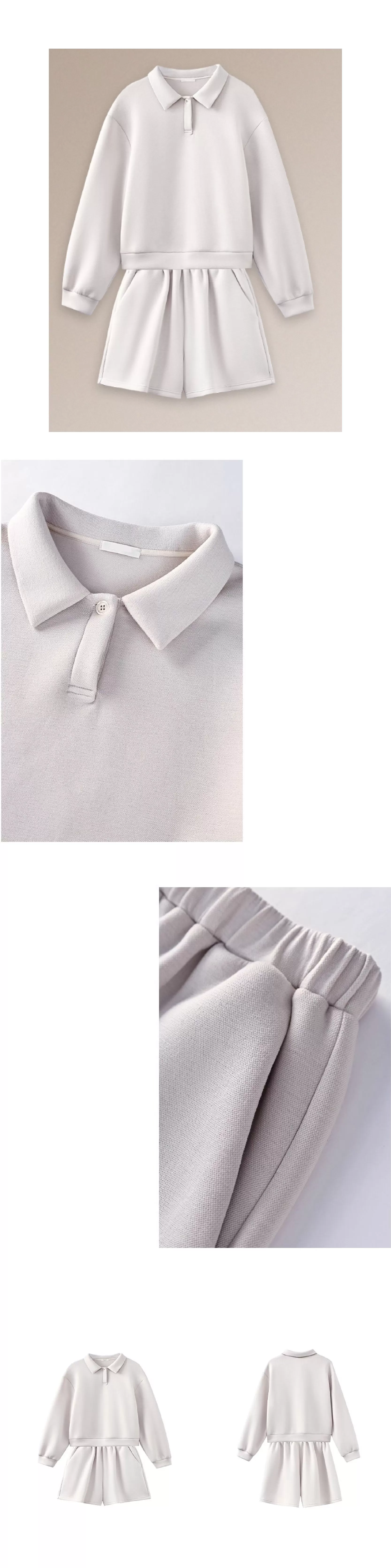 綿軟暖糯衛衣套裝寬鬆落肩Polo領顯瘦上衣鬆緊高腰短褲