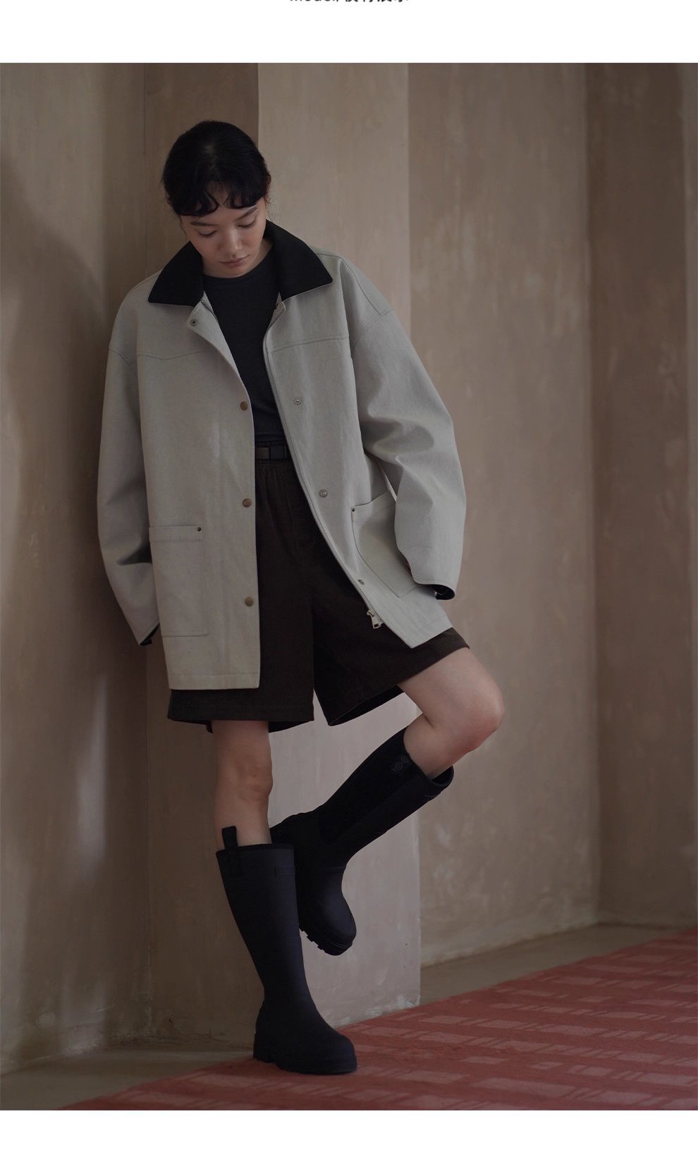 復古工裝健行外套斜紋挺括寬鬆顯瘦撞色翻領一手長風衣