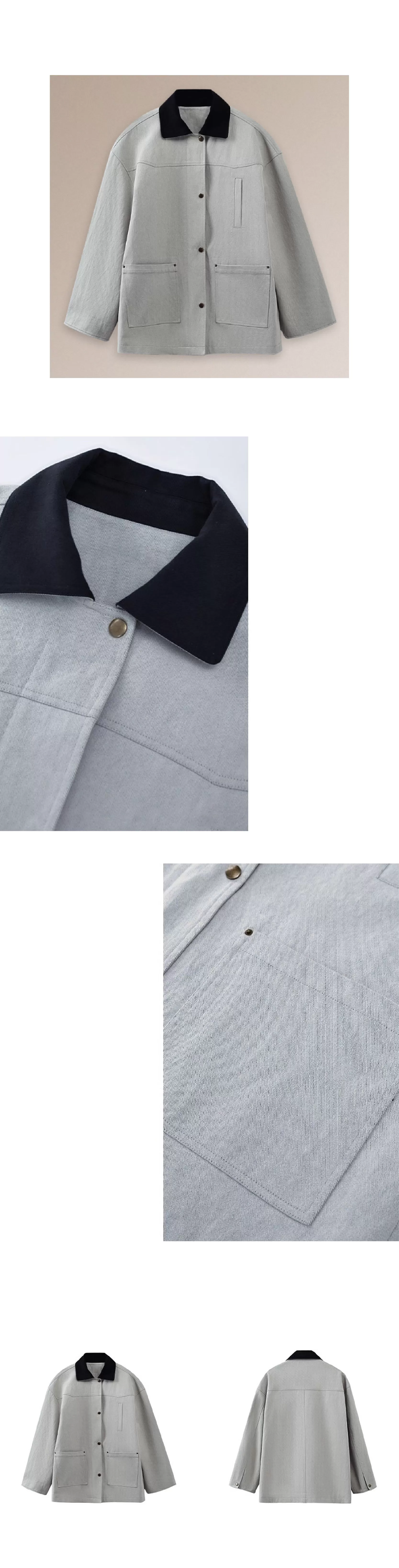 復古工裝健行外套斜紋挺括寬鬆顯瘦撞色翻領一手長風衣