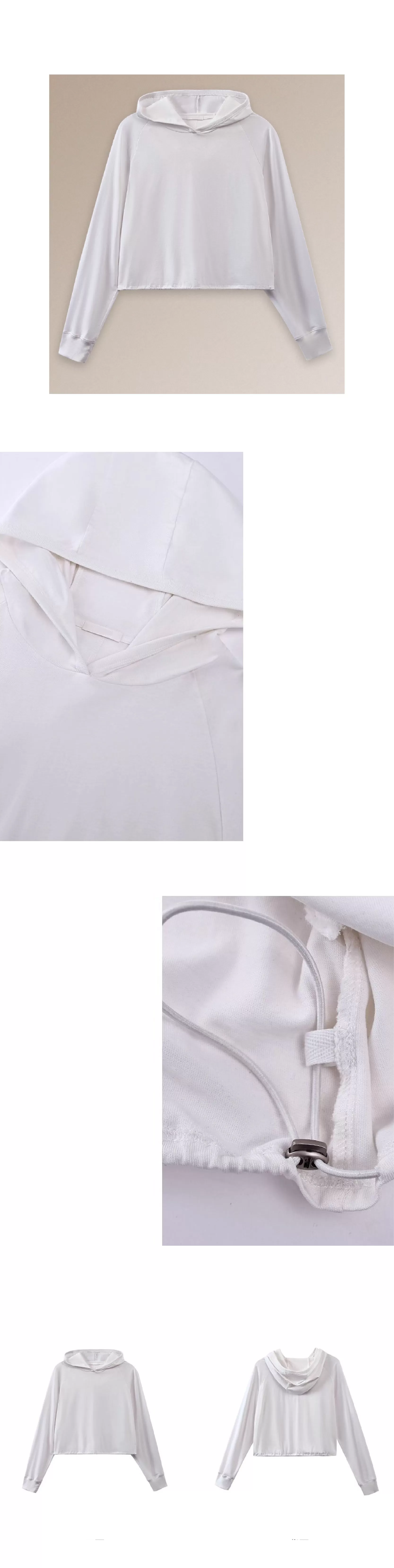 100棉垂軟寬鬆顯瘦連帽休閒長袖上衣可調整下擺T恤內搭