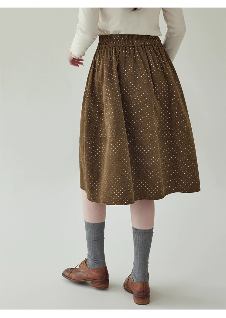 復古波點燈芯絨半身裙女秋冬新款高腰純棉a字裙