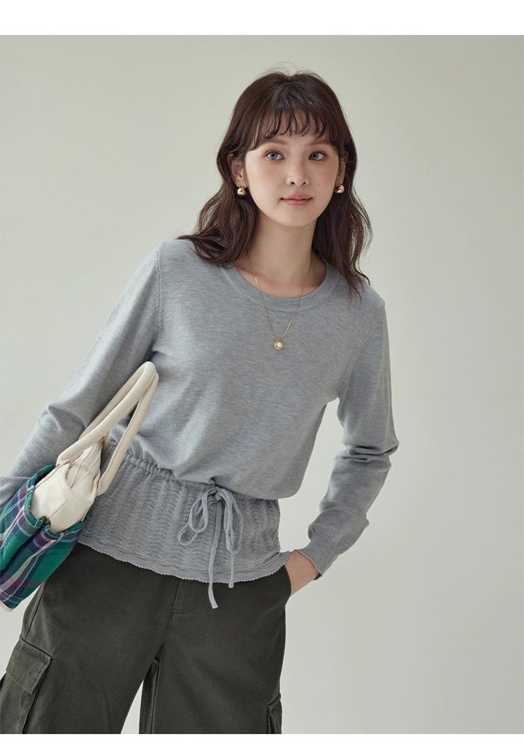 小眾抽繩提花下擺針織衫女秋季新款長袖內搭上衣,小眾抽繩提花下擺針織衫女秋季新款長袖內搭上衣,HBEW1094,小眾抽繩提花下擺針織衫女秋季新款長袖內搭上衣,簡約大方,抽繩衣襬