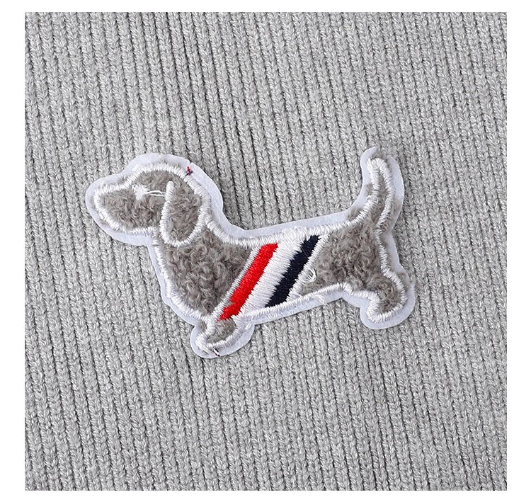 拼色插肩長袖短版針織衫女秋季新款小狗刺繡上衣