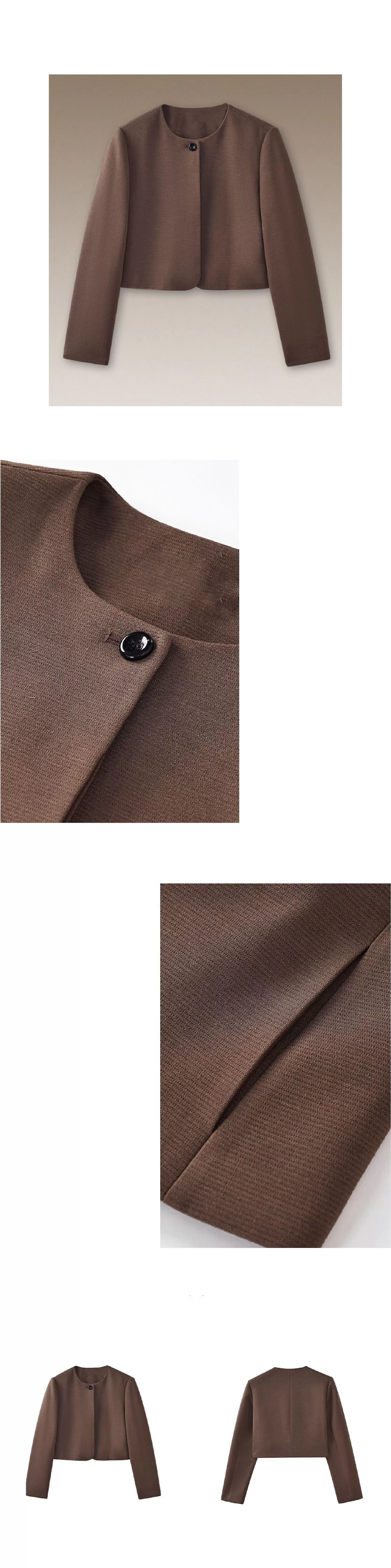 俐落入秋含羊毛西裝圓領短版小個子通勤顯瘦正肩外套