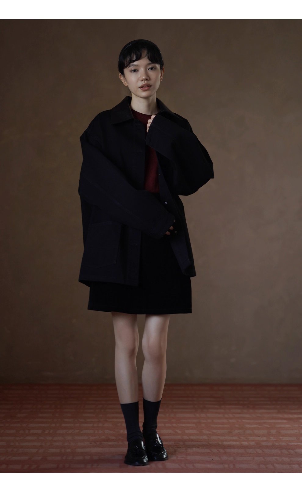 小眾拼接皮領100棉挺括水洗牛仔服一手長顯瘦寬鬆外套女